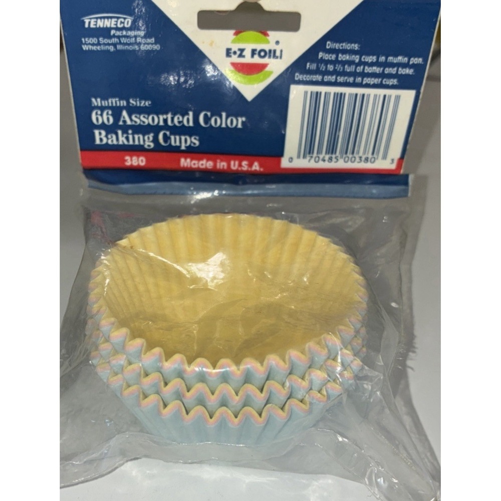 E-Z Foil Baking Cups Paper 66 Count Yellow Pink Blue Made In USA Vintage NEW